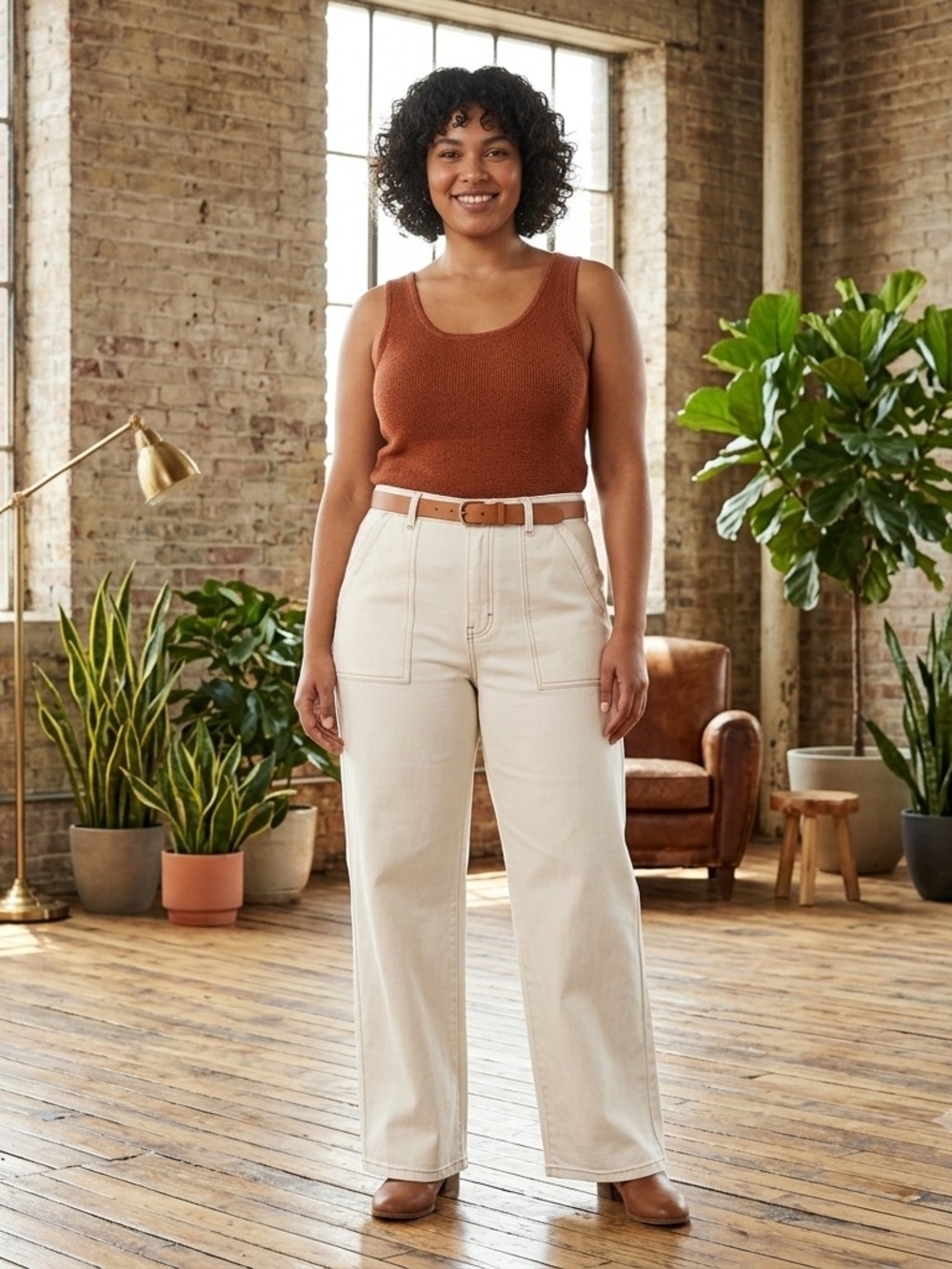 Time and Tru Cream Wide Leg High-Rise Jeans Sizes 12, 16, 18, 20 - Picture 4 of 12